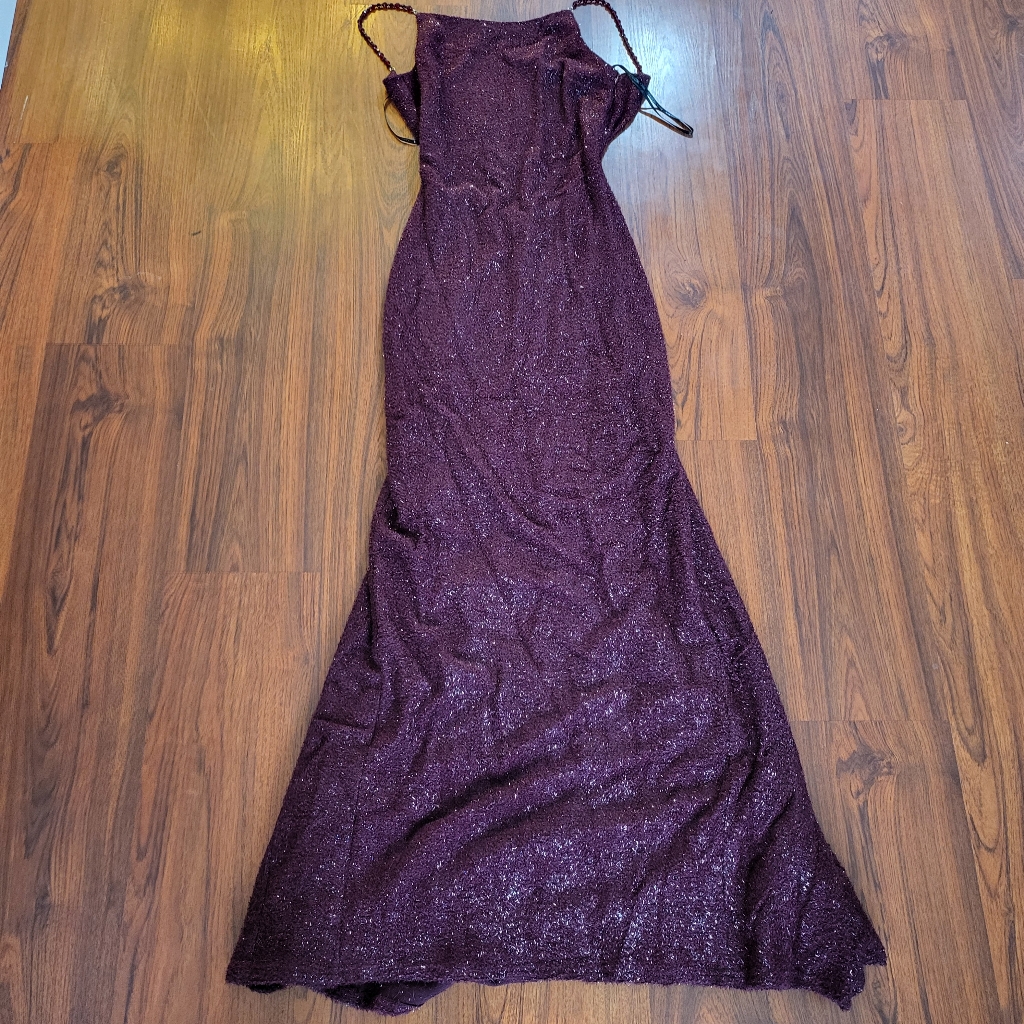 Vintage Jessica Mcclintock Burgundy Purple Shimmer Open Back Dress Sz